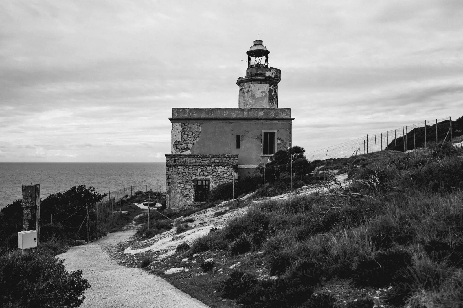 Lighthouse on San Domino above a footpath