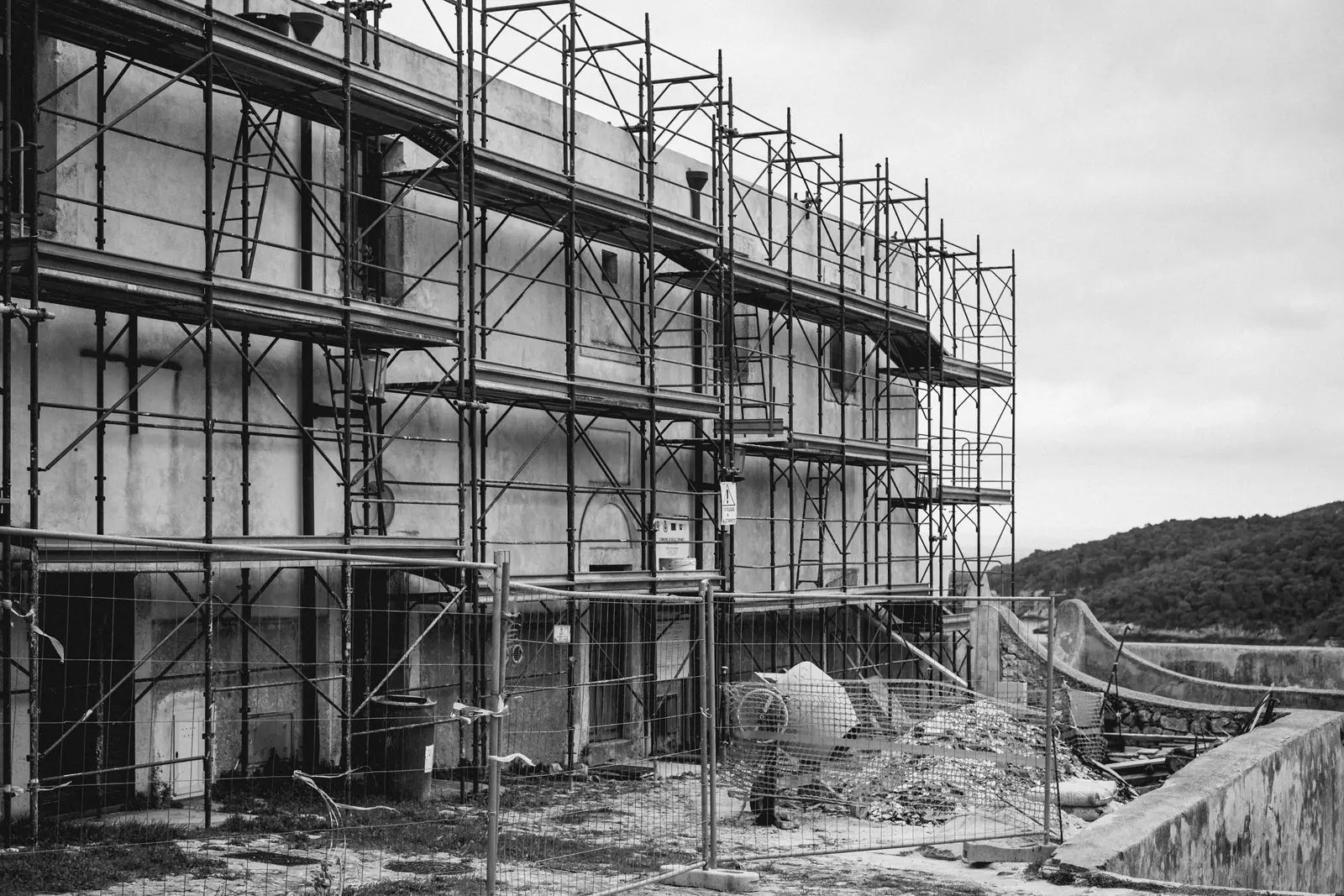 Scaffolding around a building under renovation on San Nicola