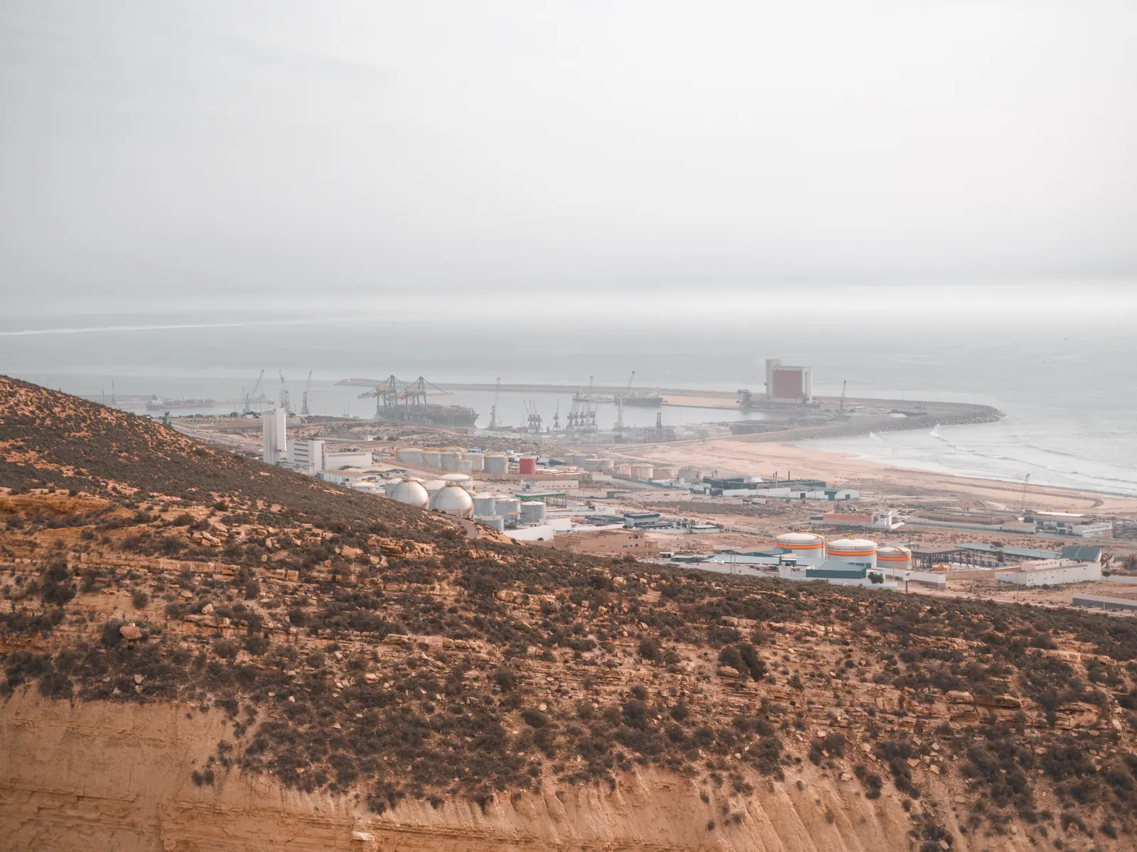 Port of Agadir seen from a dry hillside