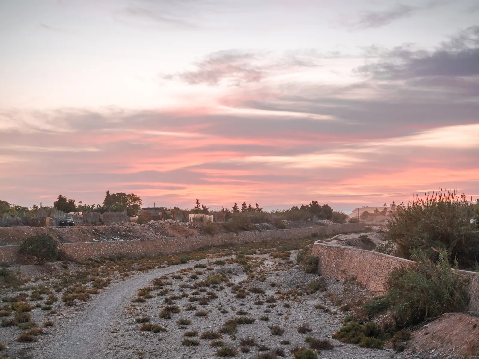 Dry riverbed at sunset