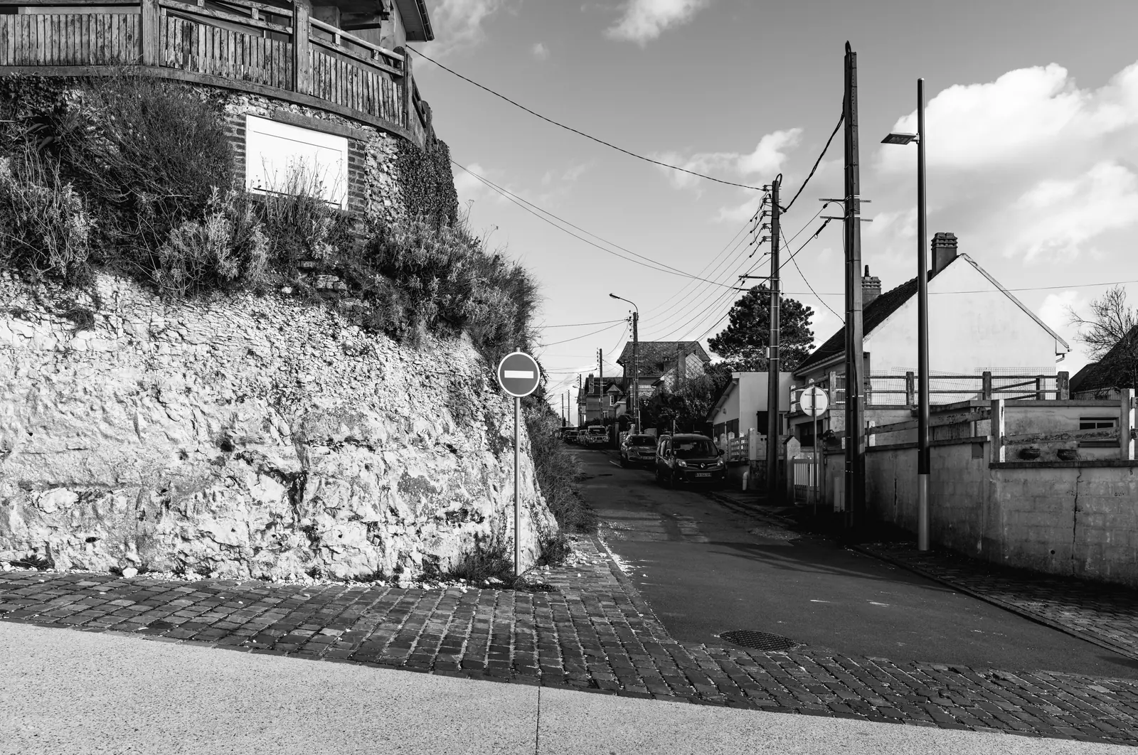 Street cut into the chalk cliff